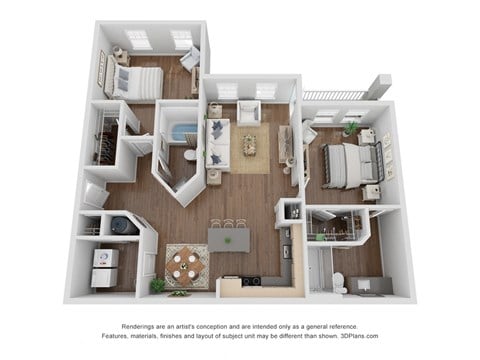 Floor plan for 2 beds, 2 baths, 1141 sqft
